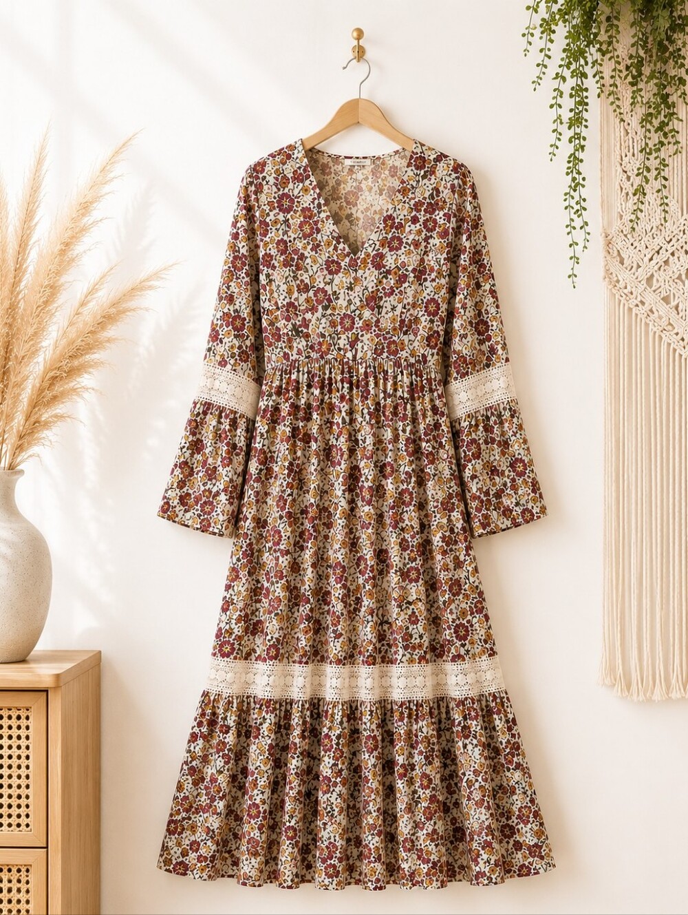 Myra Bag Floral Boho Maxi Dress XL Cottagecore Prairie Romantic Rayon Dress - Picture 5 of 8